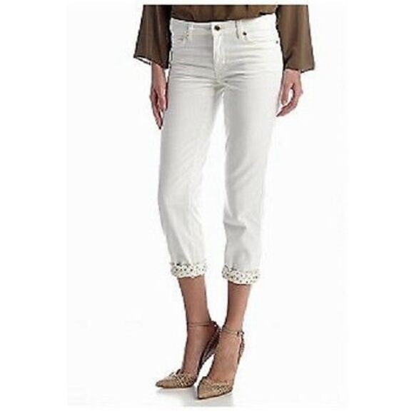 MICHAEL Kors Cream/Gold Studded Cuff Boyfriend Jeans retail $135 size 2 NWT - Picture 4 of 6